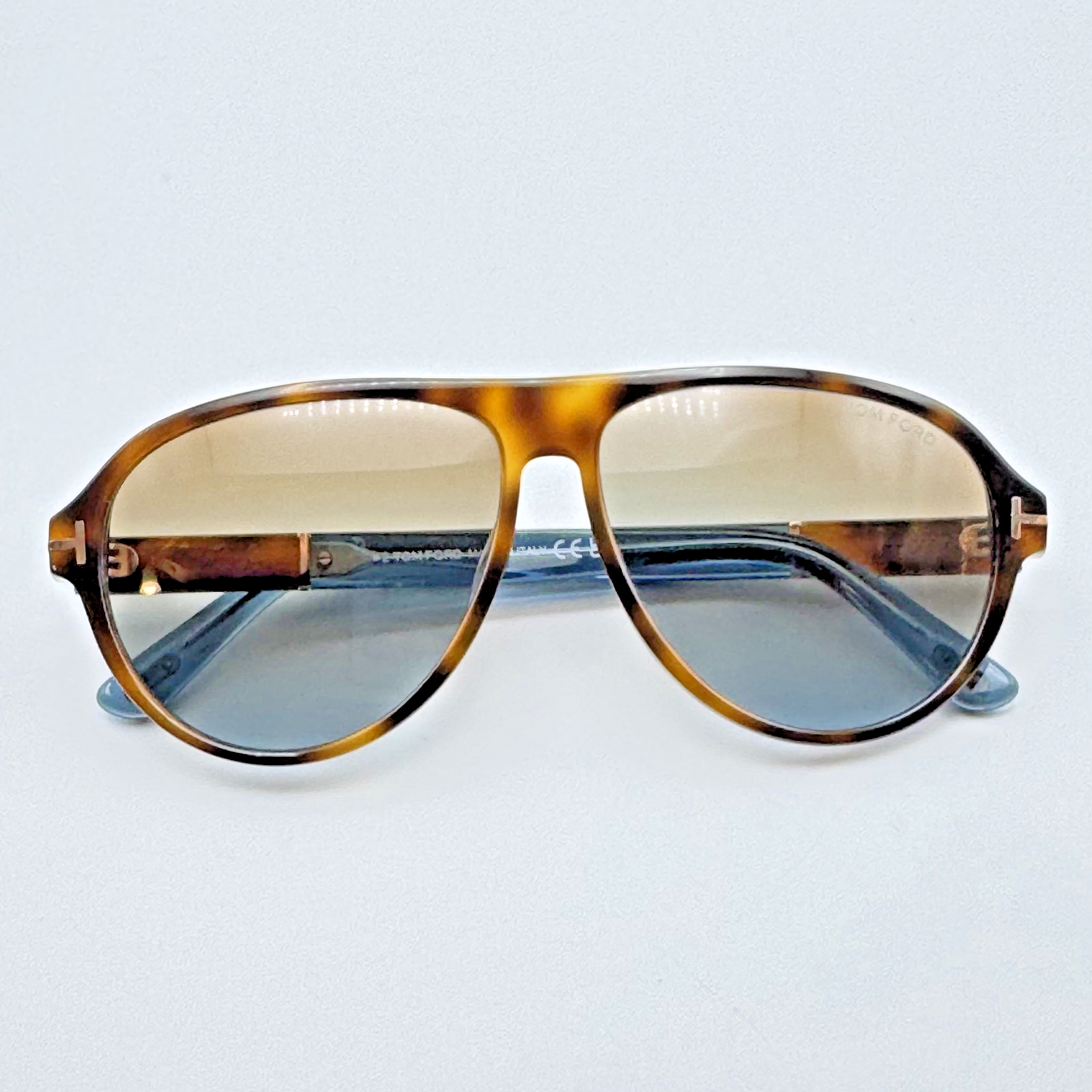 Tom Ford Tortoise Shell And Blue Gradient Aviator Sunglasses